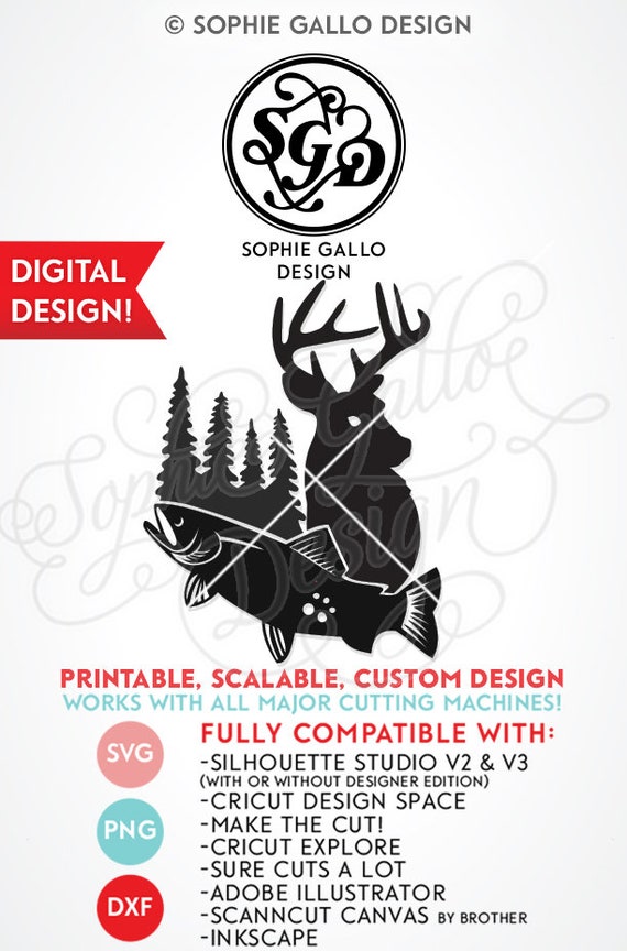 Hunting & Fishing Logo SVG, DXF, PNG Digital Download Files