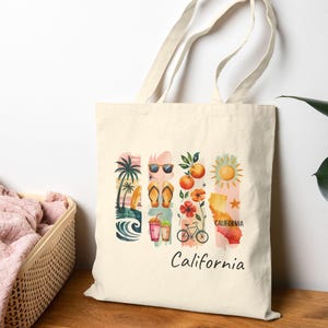 California Tote Bag, US States Cotton Canvas Tote Bag, Brush Strokes Reusable Bag, Grocery Bag, Birthday Gift For Her, California Book Bag