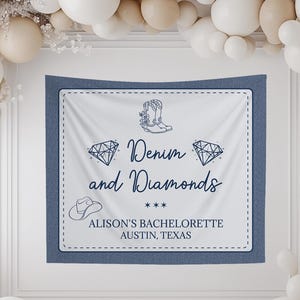 Denim and Diamonds Party Backdrop, Denim Bachelorette Decorations, Denim Birthday Party Photo Backdrop, Western Theme Welcome Sign Tapestry