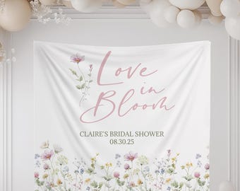 Wildflower Bridal Shower Backdrop Personalized Love In Bloom Sign Floral Decor Tapestry Photo Booth Wall Wedding Banner