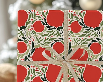 Rollo de papel de regalo navideño retro, adornos vintage, rollo de papel de regalo navideño, papel de regalo navideño de lujo - CW13