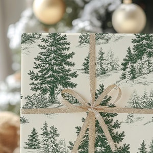 Woodland Toile Christmas Wrapping Paper Roll, Rustic Vintage Christmas Gift Wrap Roll, Holiday Gift Wrap, Luxury Christmas Wrapping Paper image 8