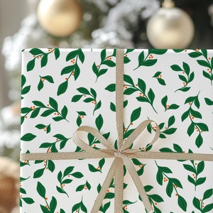 Christmas Wrapping Paper Roll, Ivy With Red Berries, Holly Christmas Gift Wrap Roll, Holiday Gift Wrap, Luxury Christmas Wrapping Paper