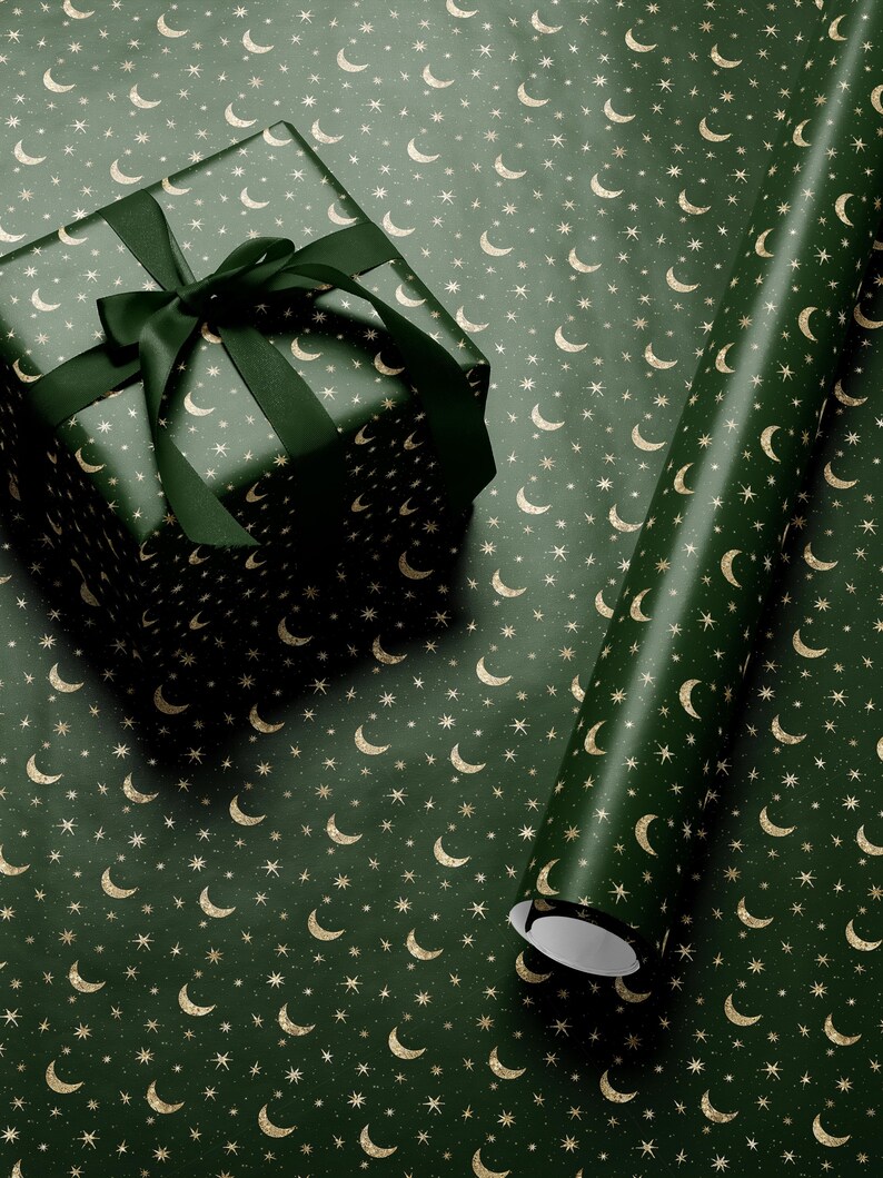 Gold celestial wrapping paper perfect for Christmas or birthdays