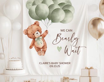 Teddy Bear Baby Shower Backdrop, We Can Bearly Wait, Balloon Bear Baby Shower Decorations, Bear Baby Shower Sign, Bear Baby Shower Decor