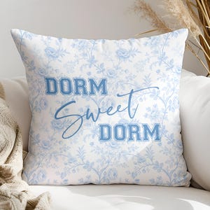 Dorm Sweet Dorm Pillow, Throw Pillow Dorm Room Decor for Girls, Blue Chinoiserie Dorm Room Gifts, College Gift, University Freshman Gift