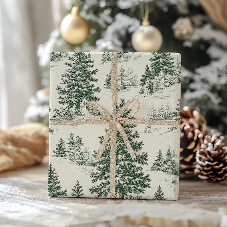 Woodland Toile Christmas Wrapping Paper Roll, Rustic Vintage Christmas Gift Wrap Roll, Holiday Gift Wrap, Luxury Christmas Wrapping Paper image 8