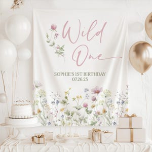 wildflower 1st birthday backdrop for baby girl party