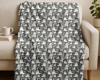 Spooky Ghost Blanket, Velveteen Plush Blanket, Gothic Halloween Blanket, Halloween Decor, Halloween Gift, Plush Throw Fall Decor