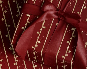 Étoile céleste en rouleau, emballage cadeau de luxe, bordeaux, vert foncé ou bleu marine, élégant emballage de Noël, papier d'anniversaire