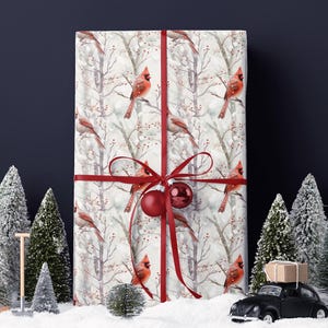 Rustic woodland paper for Christmas, birthdays, and winter weddings
Classic red bird wrapping paper with and forest details