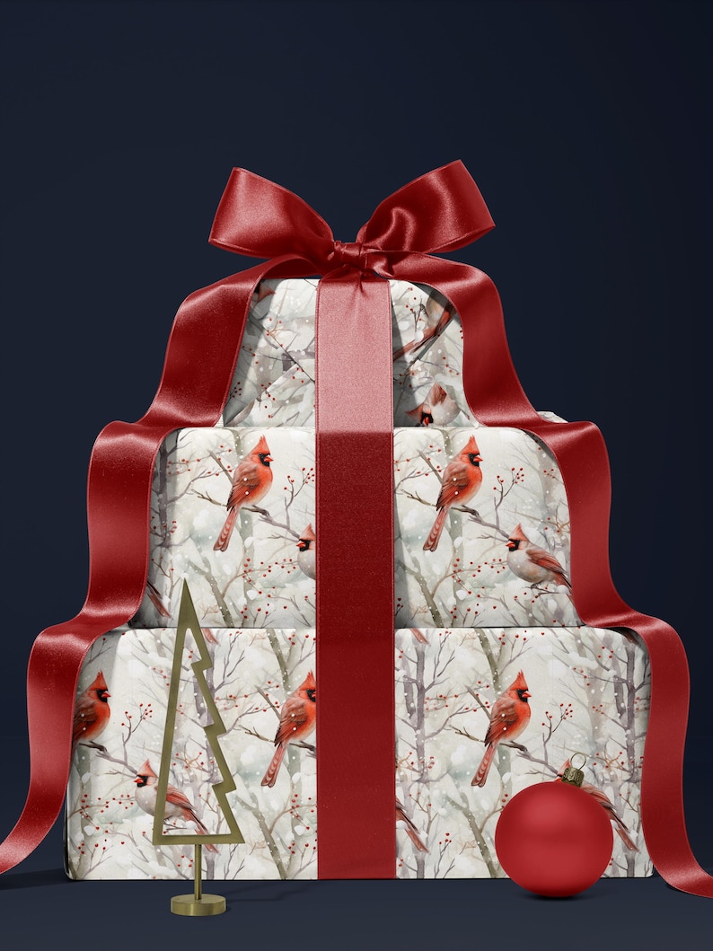 Elegant woodland wrapping paper for rustic Christmas or year-round gifts
Cozy forest red cardinal paper roll for weddings and holiday gifting