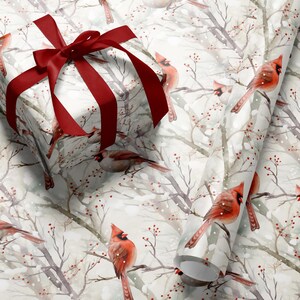 Red cardinal vintage wrapping paper roll with woodland rustic design for winter gifts
Nature-inspired wrapping paper featuring red cardinals and pine branches