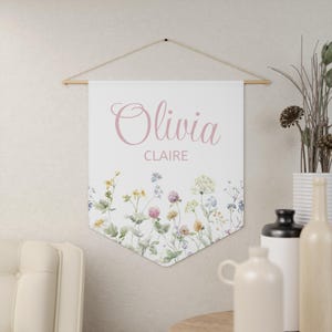 Custom Pennant Banner, Name Pennant Flag, Wildflower Wall Hanging, Baby Room Decor, Baby Shower Gift, Girls Nursery Decor, Kids Room Decor