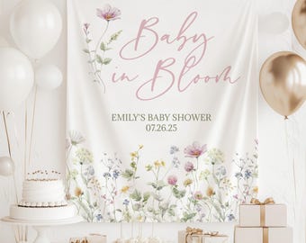 Wildflower Baby Shower Backdrop, Baby In Bloom Baby Shower Decorations, Girl Baby Shower Sign, Welcome Sign, Floral Baby Shower Decor