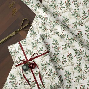 Vintage foliage gift wrap with red berries for Christmas and winter celebrations
Classic greenery wrapping paper for rustic weddings and holiday gifts