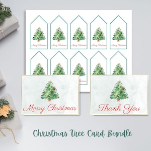 Conjunto de cartões de Natal - Design festivo de árvore de Natal - Cartão de Natal/Cartão de agradecimento/Etiquetas de presente de Natal