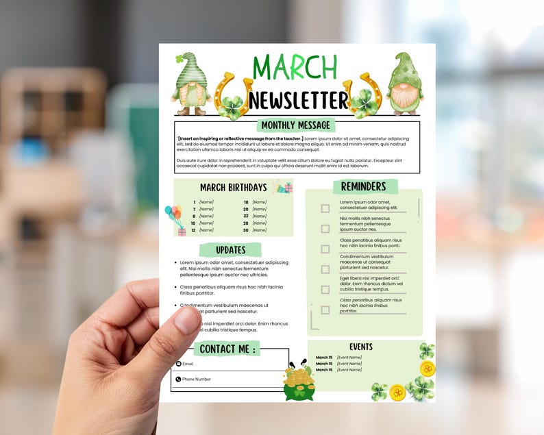 Editable March Newsletter Template - Fun St. Patrick's Day Classroom ...