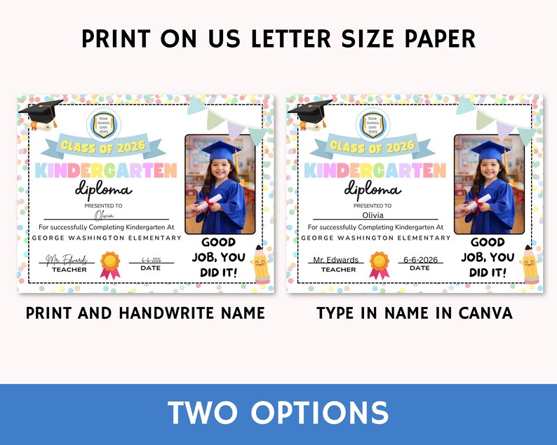 Editable Kindergarten Diploma Template - Customizable Graduation ...