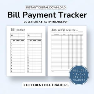 Bill Tracker Printable PDF | Budget Binder Inserts | Monthly Bill Organizer