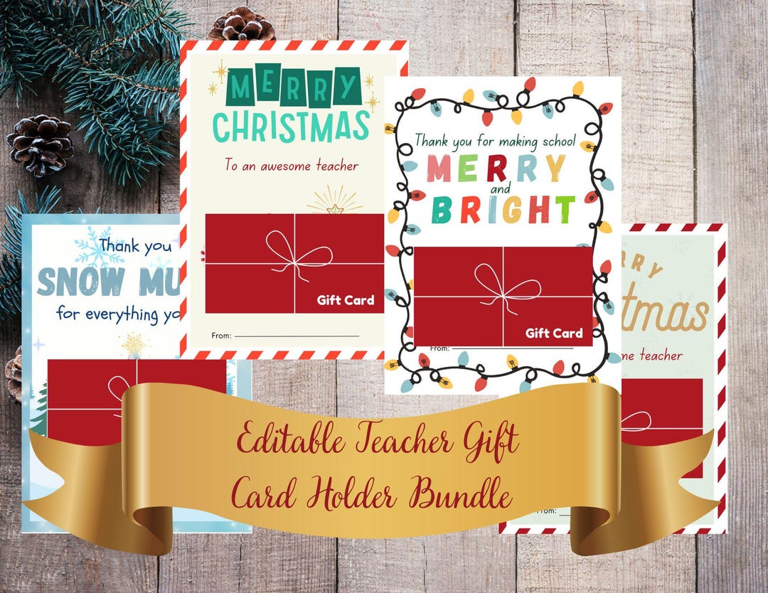 Editable Teacher Gift Card Holder Bundle -stylish Teacher Gift Card ...