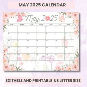 May 2025 Editable and Fillable Calendar Printable - Customizable Monthly Planner