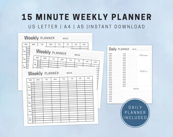 15-Minute Weekly Planner | Daily and Weekly Productivity Printable
