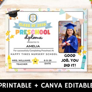 Editable Preschool Diploma Template - Customizable Graduation Certificate