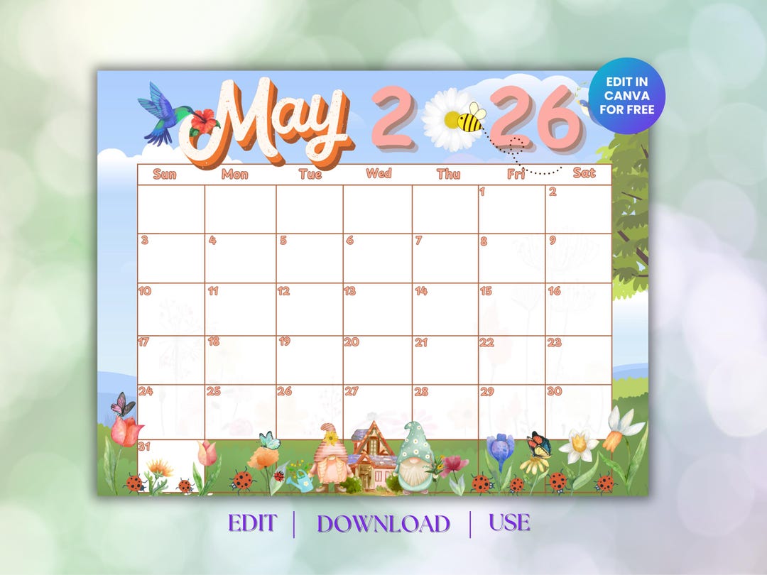 Calendario de mayo de 2026 / Tema de primavera editable / Descarga ...