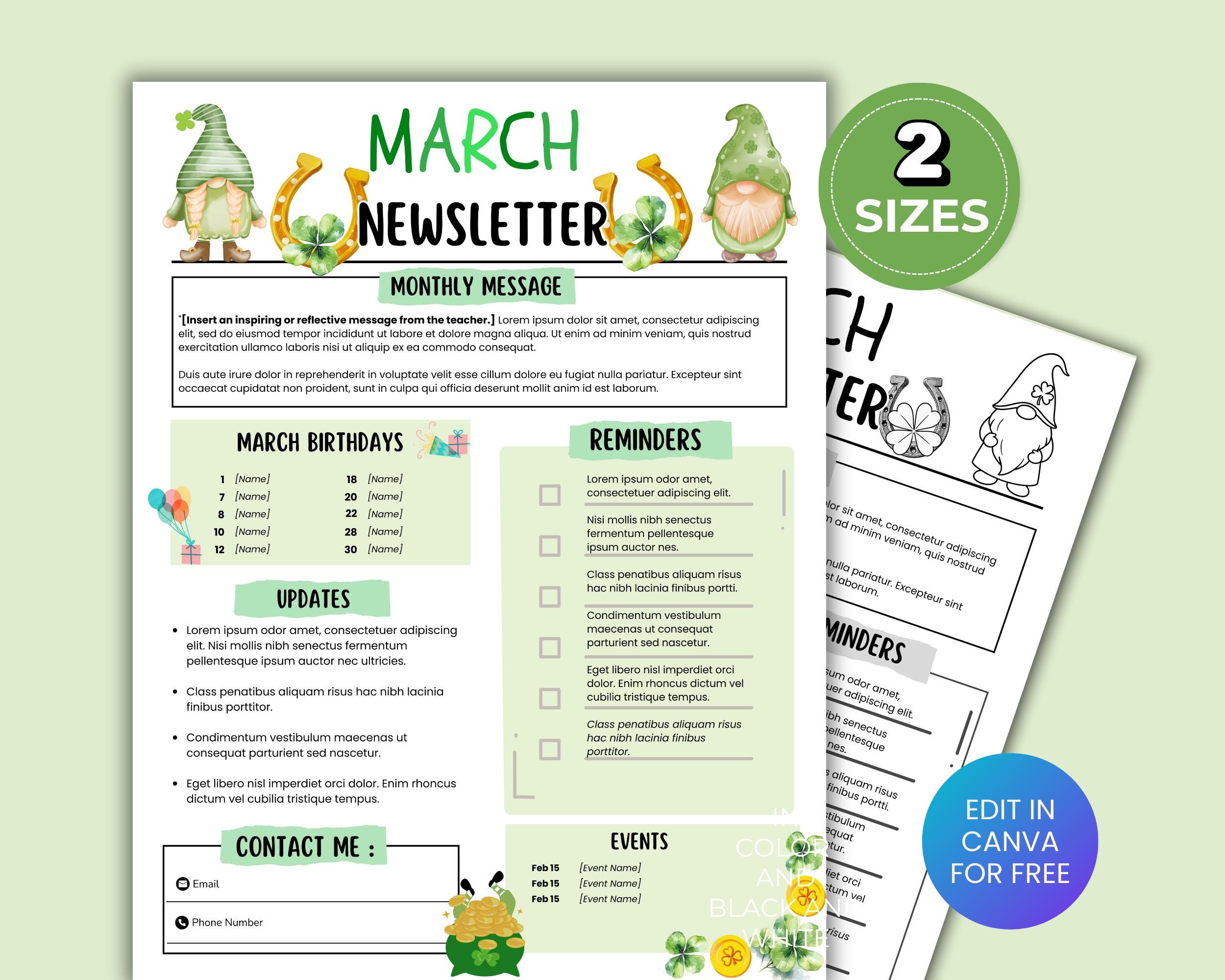 Editable March Newsletter Template - Fun St. Patrick's Day Classroom ...