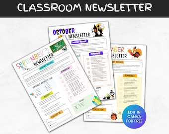 Editable Classroom Newsletter Template: School Announcements (Digital Download, US Letter & 5x7")