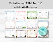 Editable 2026 12 Month Calendar| Printable and Fillable