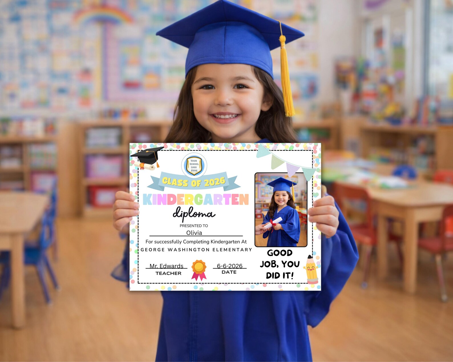 Editable Kindergarten Diploma Template - Customizable Graduation ...