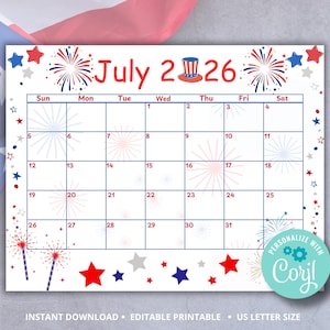 July 2026 Calendar Editable and Fillable - Printable Planner