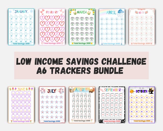 Low Income Savings Challenge Bundle | 12 Month A6 Cash Envelope Trackers