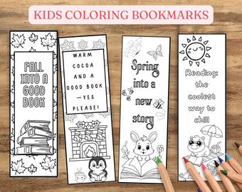 Kids Seasonal Coloring Bookmarks: Fun Reading Activity (Digital Download)
