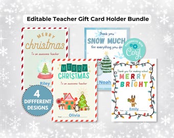 Editable Teacher Christmas Gift Card Holder Bundle