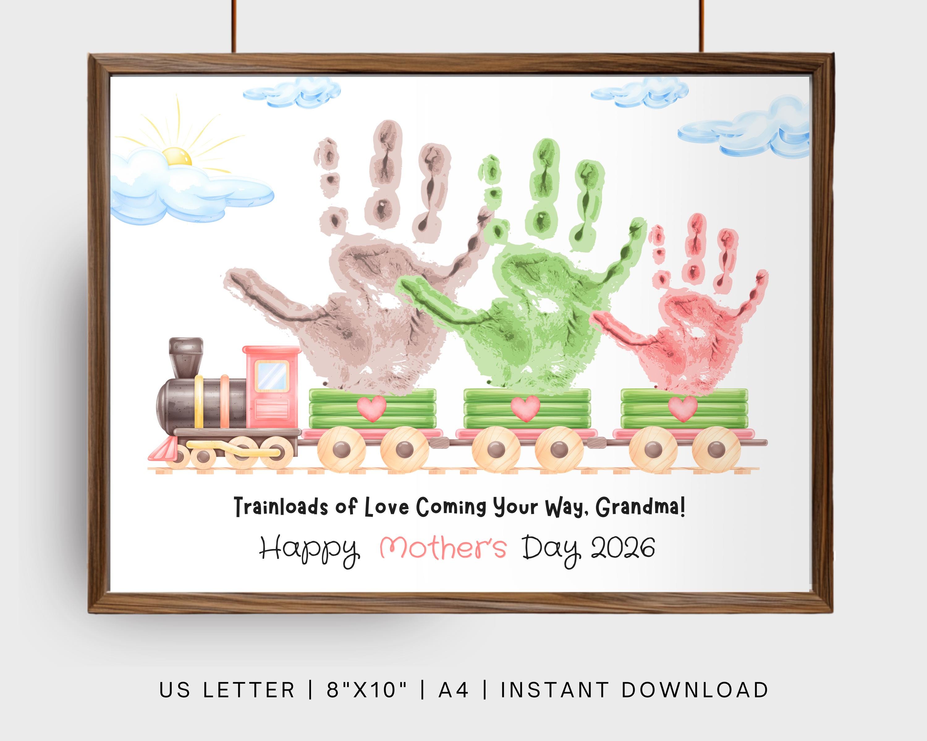 Mother's Day Train for Grandma Handprint Art 2026, Kids Craft and…
