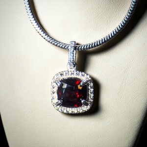 Deep Red Spinel Necklace: 1.72 Ct Cushion Halo Pendant, Sterling Silver Myanmar, Luxury Gift