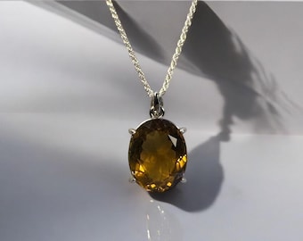 Natural Citrine Necklace, Large Gemstone Pendant: Sterling Silver, Minimalist Jewelry