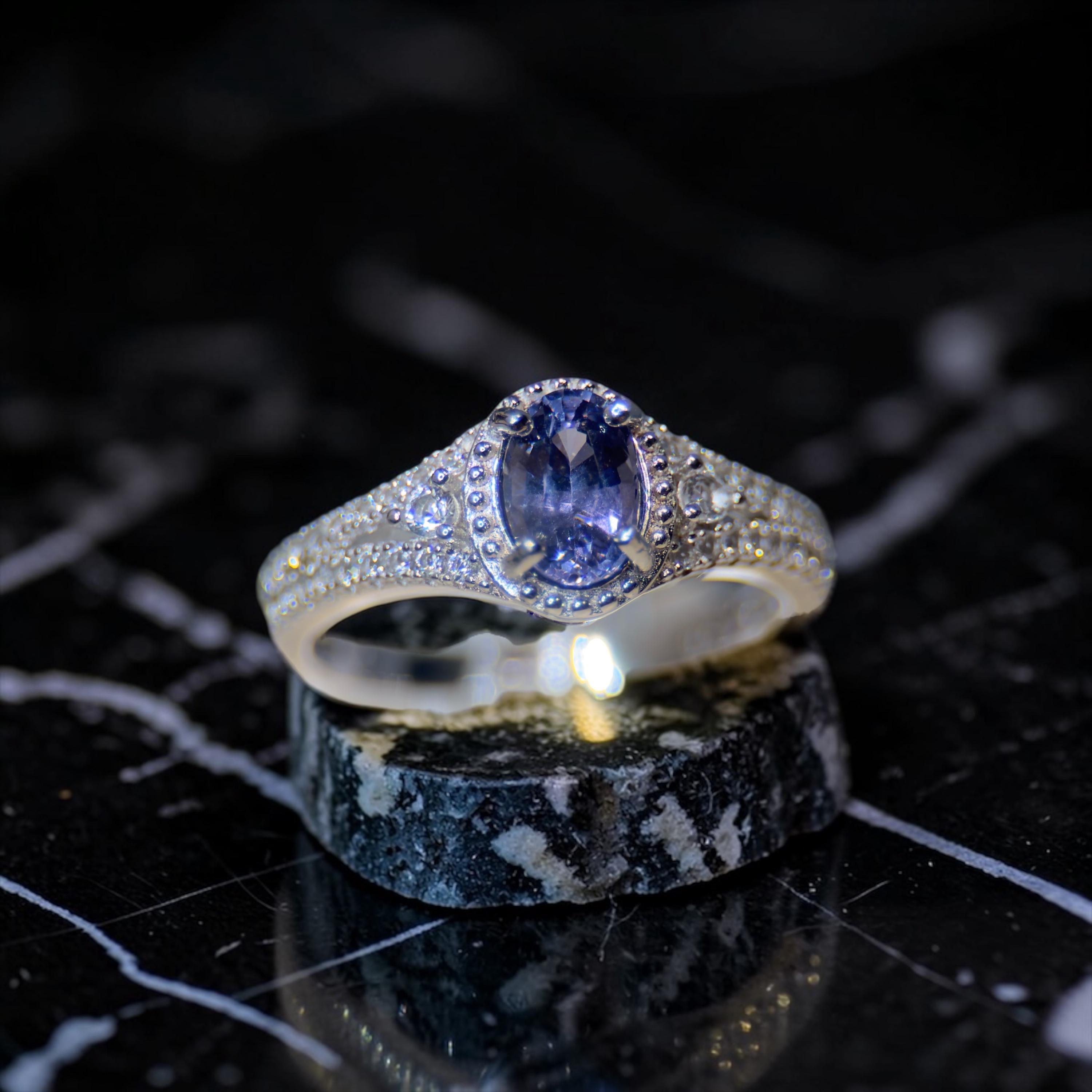 Real Blue Spinel Rings Certified Blue Spinel Ring, Natural Gemstone, White Topaz Accents ...
