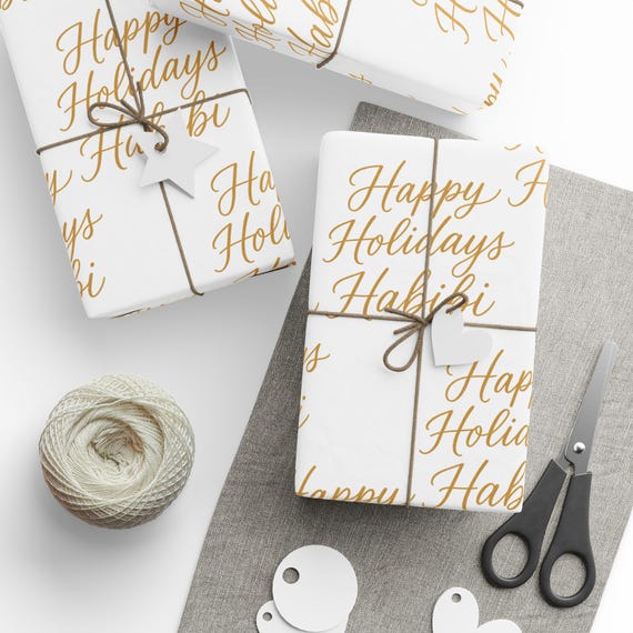 Gold Handwritten 'Happy Holidays Habibi' Pattern Wrapping Paper
