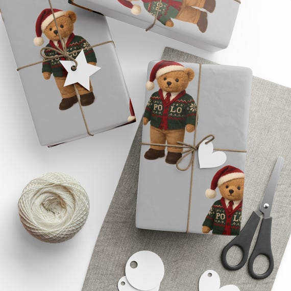 Christmas Teddy Bear Gift Wrap Roll | Holiday Wrapping Paper