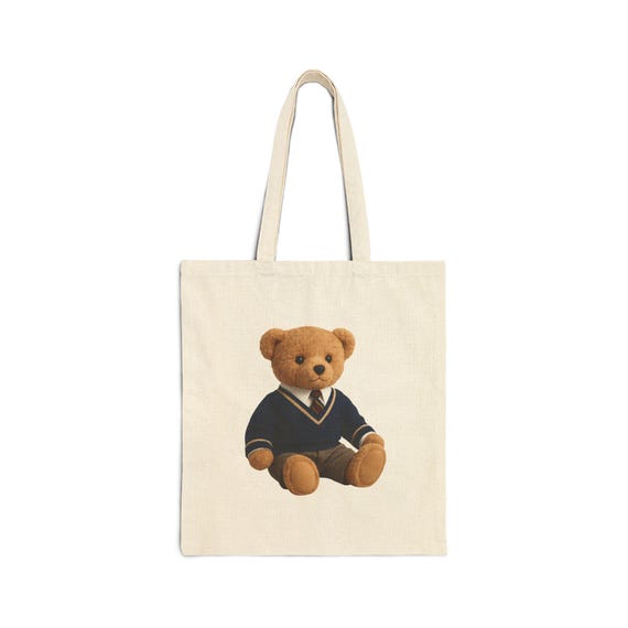 Teddy Bear in Sweater Cotton Canvas Tote Bag