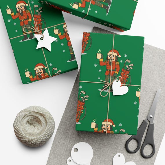 Nutcracker Golfer Christmas Wrapping Paper, Festive Gift Wrap