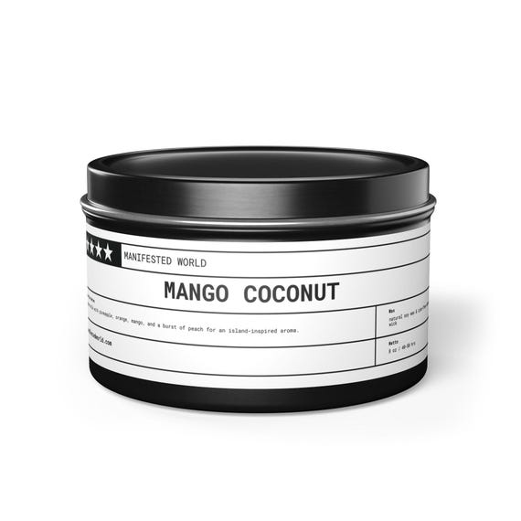 Mango Coconut Tin Candle | Tropical Fruity Scent, Travel Size Soy Wax