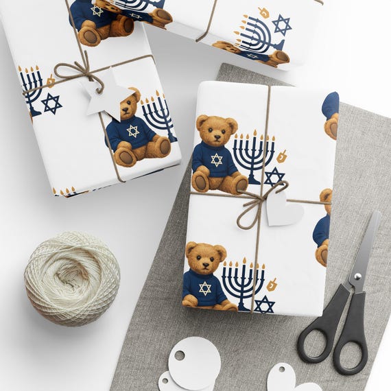 Hanukkah Teddy Bear Wrapping Paper | Wrapping Papers, Dreidel Star Pattern
