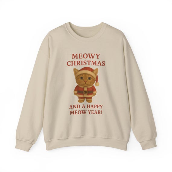 Meowy Christmas Cat Sweatshirt | Santa Kitten, And A Happy Mew Year!