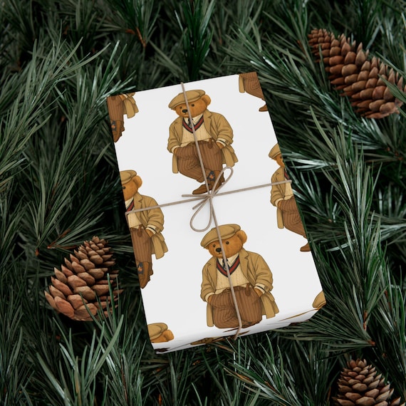 Vintage Dapper Bear Gift Wrap Paper | Teddy Bear Pattern