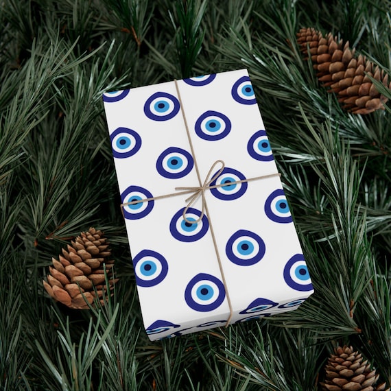 Blue Evil Eye Pattern Gift Wrap Paper | Nazar Protective Design